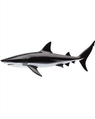 Naklejka premium Isolated shark swimming side view on white background studio shot sleek design marine predator dangerous
