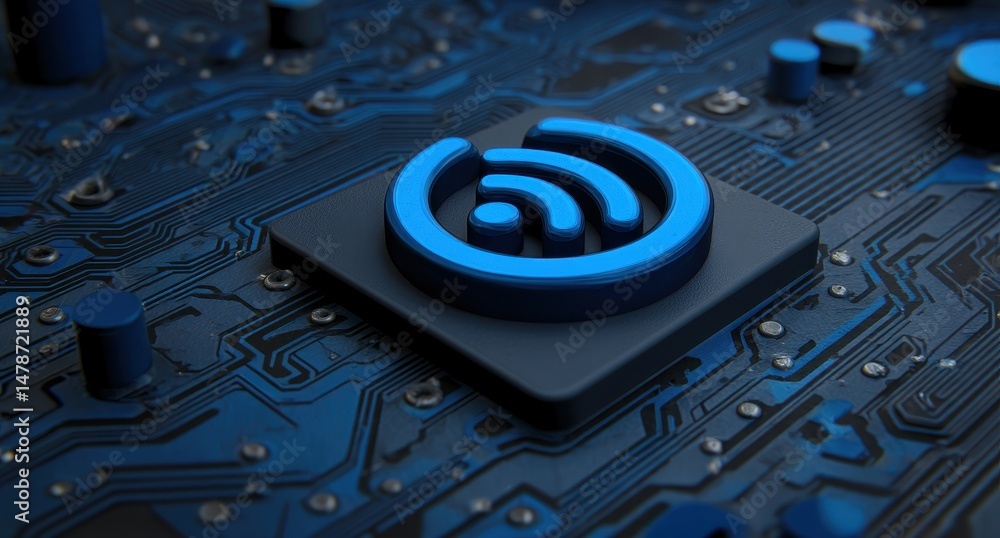 Aufkleber digital wireless network symbol on circuit board.