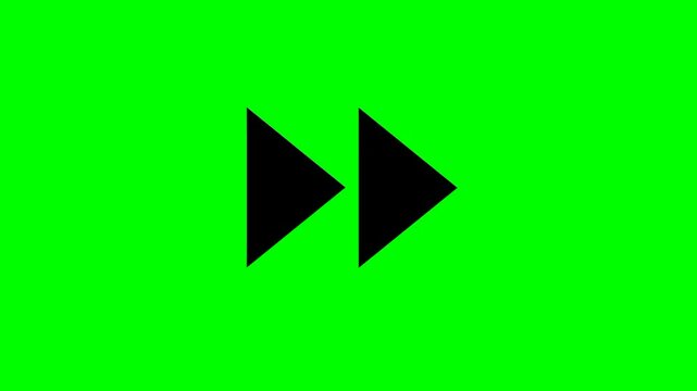Animation of the fast-forward sign icon speeding up the video with a green screen background. Moving forward and flashing slow and fast.
