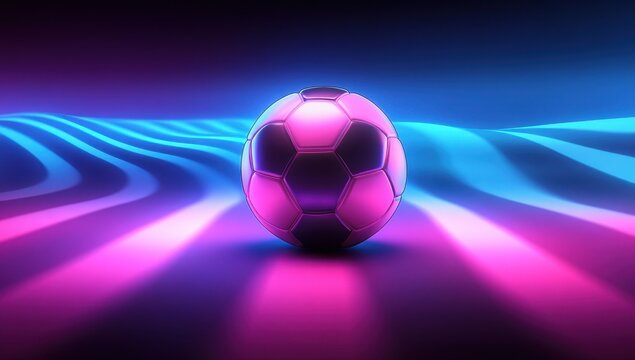Futuristic Soccer Ball in Neon Light