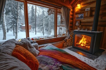 Cozy winter cabin with a view