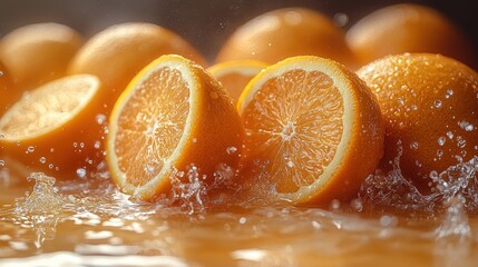 Fresh oranges, sliced and splashing