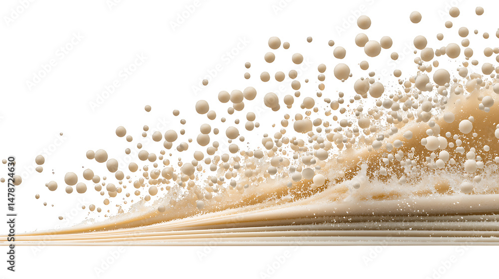Poster dynamic splash of creamy bubbles with frothy texture isolated on a transparent background