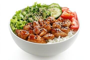 Delicious teriyaki chicken bowl with rice and vegetables.