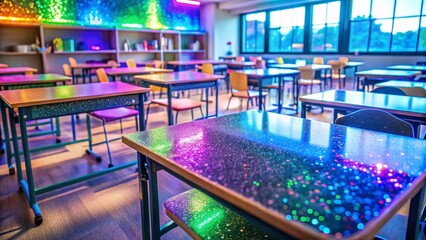 Fototapeta premium UV Reactive Glitter Classroom Decor: Bright, Fun & Engaging Educational Space Stock Photo