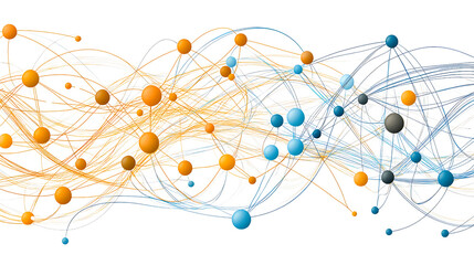 Abstract network of colorful lines and dots illustrating connections and interactions in technology
