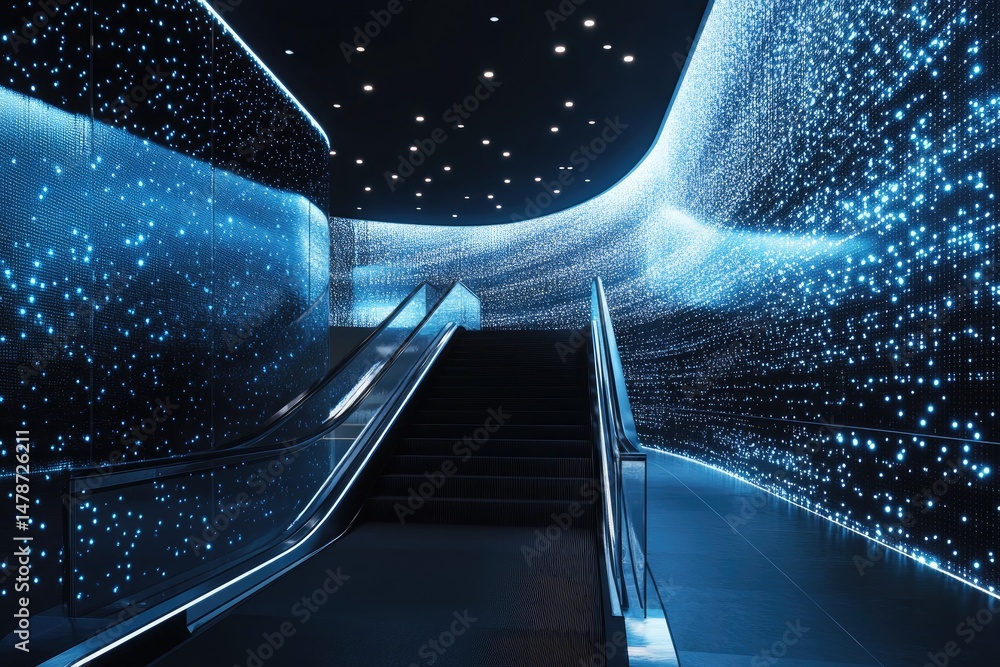 Poster futuristic stairwell with dynamic light display
