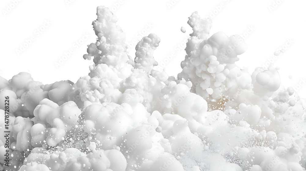 Poster close-up of white foam textures on a black background showcasing dynamic movement and soft shapes