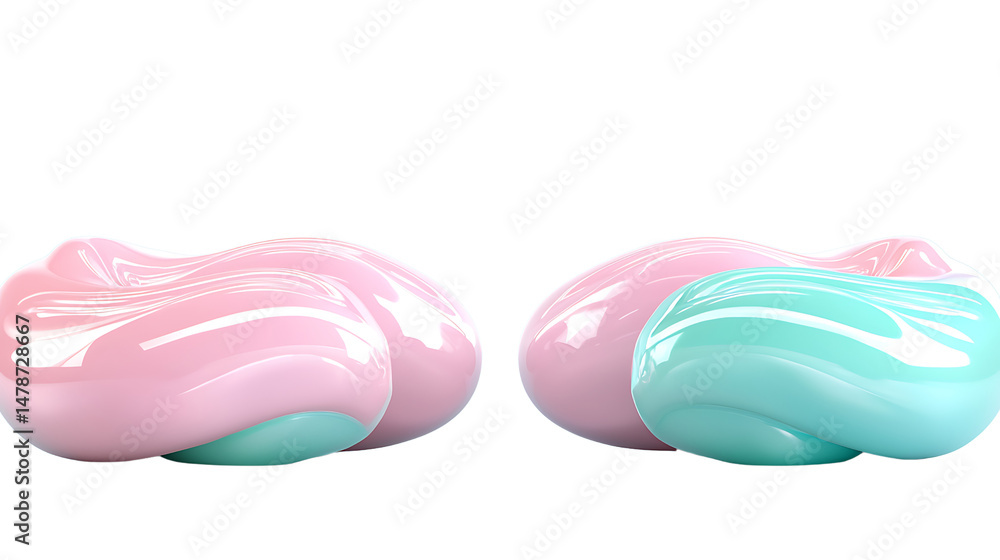 Poster soft pink and aqua colorful slime blobs with glossy texture on white background