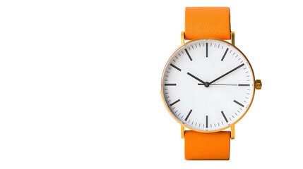 Modern watch with orange leather strap and minimalist white dial for stylish fashion accessory enthusiasts