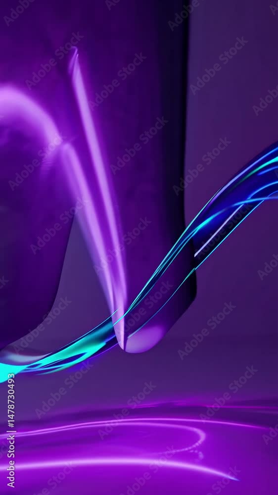 Poster bright blue glowing lines flow and undulate across a turquoise background, crossing to form a dynami