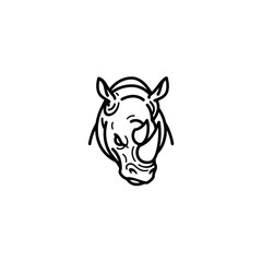 Rhino Head Illustration, Black and White Outline