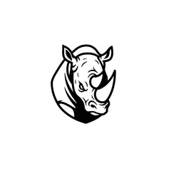 Strong Rhino Head Mascot - Bold Black and White Illustration