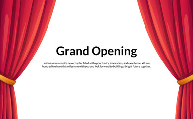 Red Theater Curtains Reveal Grand Opening Message