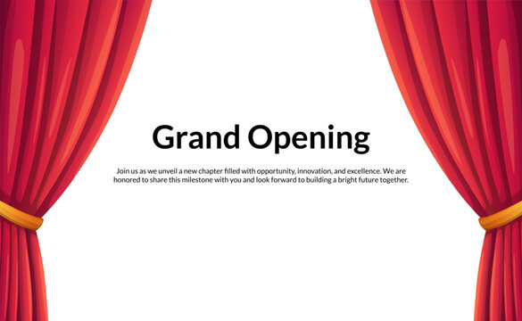 Red Theater Curtains Reveal Grand Opening Message