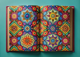 Vibrant Geometric Pattern Journal Pages Panoramic Stock Photo