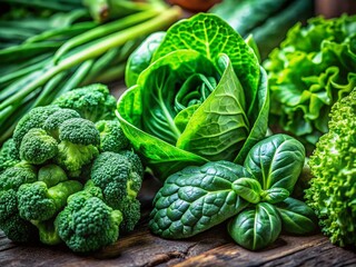 Vibrant Green Watercolor Food Background, Macro Photography of Edible Ingredients