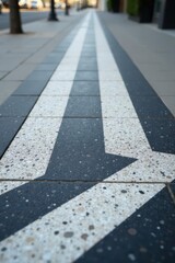 A Perspective of Urban Pathway with Contrasting Arrow Design on Pavement Tiles