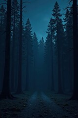 Fototapeta premium Mysterious Night Path Through a Dark and Silent Evergreen Forest