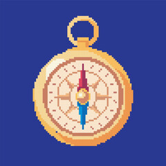 compass pixel art, vector illustration on isolated background.