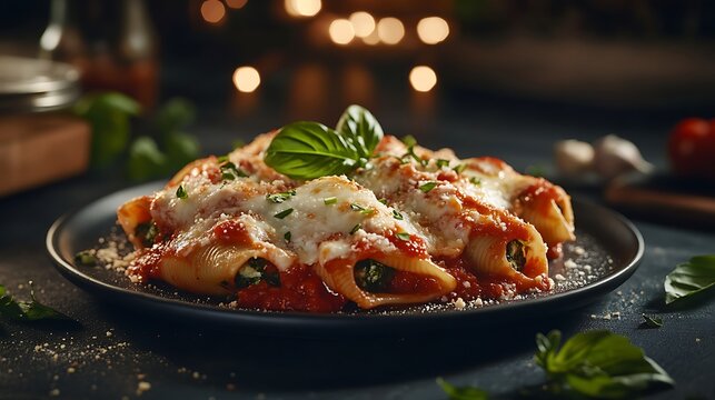 Stuffed Shells with Tomato Sauce and Basil
