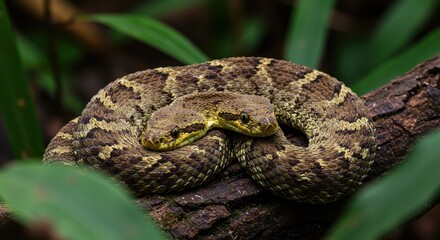 Two Headed Snake on Branch in Forest