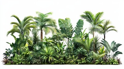 Obraz premium Lush tropical foliage composition featuring diverse plants on a white backdrop