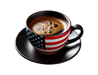A cup of coffee with an American flag pattern on it transparent background