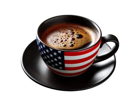 A cup of coffee with an American flag pattern on it transparent background