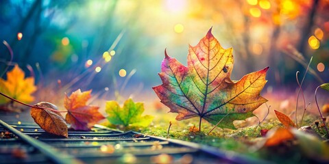 Vibrant Watercolor Leaf Print Music Background - Autumnal Landscape