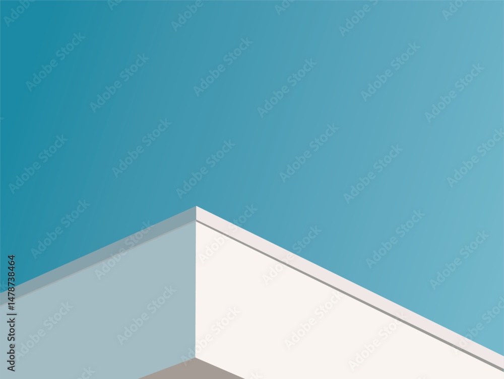 Aufkleber Minimalistic architectural corner of white product display modern geometric structure clean lines blue gradient sky abstract design empty space contemporary style simplicity calm bright