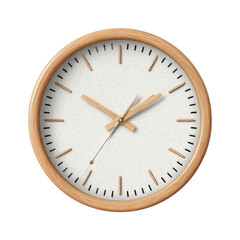 Modern minimalist wooden wall clock design with white face art time home on transparent background