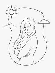 Happy woman Expression illustration Coloring Page EPS Vector