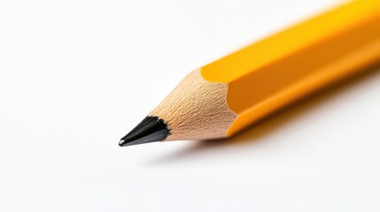 Macro shot of a meticulously sharpened yellow pencil on a clean white background
