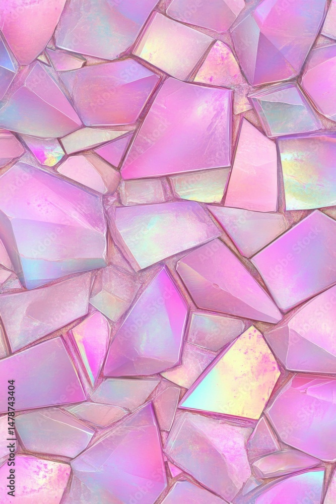 Poster abstract mosaic pattern of iridescent pink and purple tiles in a close up full frame shot for backgr