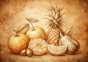 Vintage Fruit Sketches: Organic Line Art Prints, Botanical Illustrations