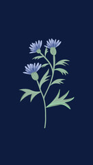 Stylized illustration of blue thistle flowers. Elegant, simple design