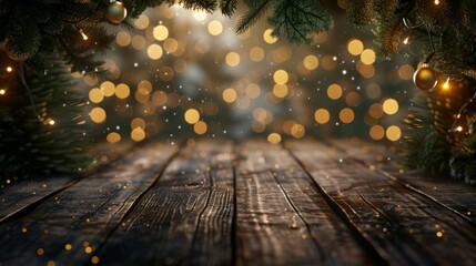 Sparkling christmas magic on rustic wood Created with Generative AI technology