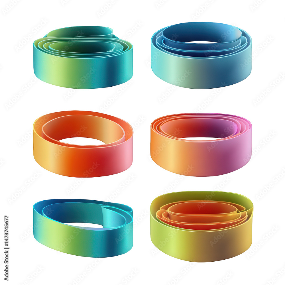 Aufkleber abstract colorful gradient rings design elements set modern 3d art oval on transparent background