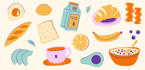 Hand Drawn Doodle Healthy Food Breakfast Vector Illustration