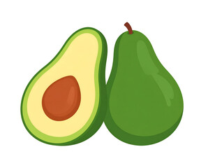 Two avocados, one whole and one halved, displayed together