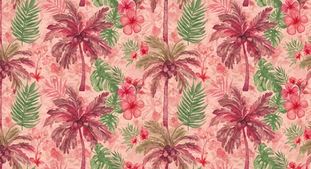 Crimson Palms: A Watercolor Escape to Paradise
