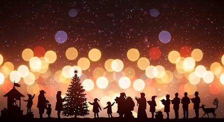 Fototapeta premium Silhouette Serenade: A Christmas Eve Gathering
