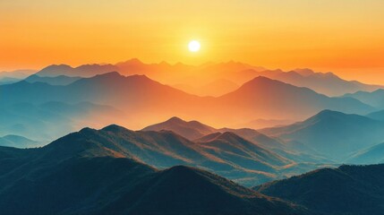 Obraz premium Golden Hour Sunset Over Majestic Mountain Ranges