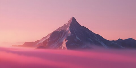 Fototapeta premium Majestic snow-capped mountain peak shrouded in a vibrant pink sunset glow, a breathtaking and serene landscape of natures artistry.