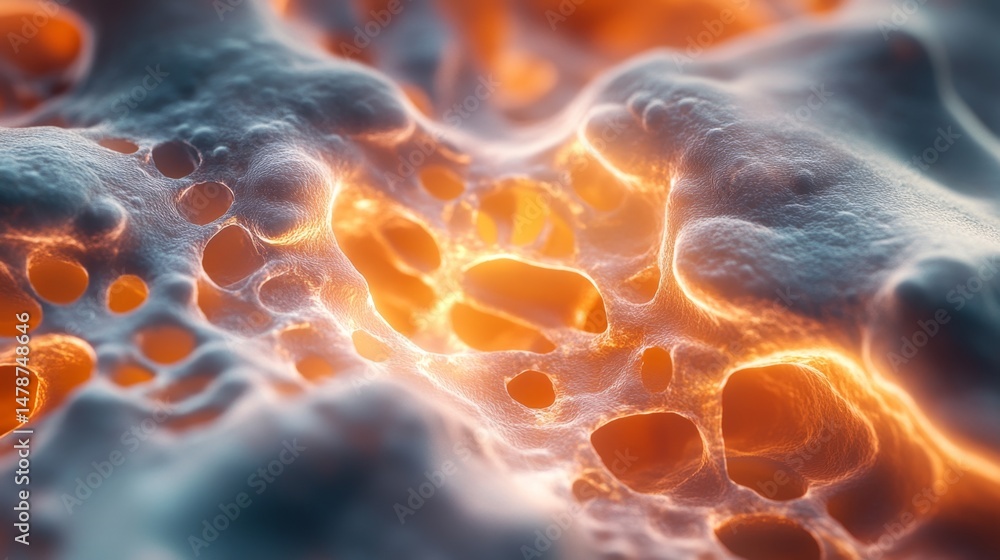 Poster high resolution 3d render of osteoblasts forming new bone tissue