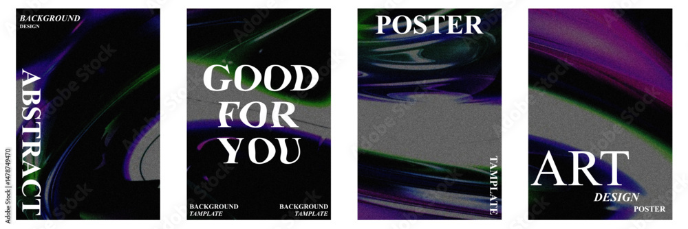 Poster abstract poster set with wavy and textured grain effect. modern minimal design for creative backgrou