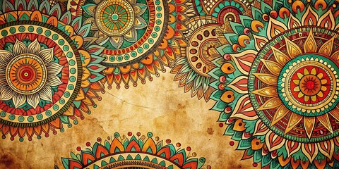 Vintage Tribal Doodle Art Festival Pattern Background