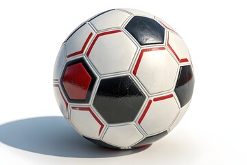 Fototapeta premium A red soccer ball, a round sphere of sport equipment, is isolated on a white background, ready for a fun game of football