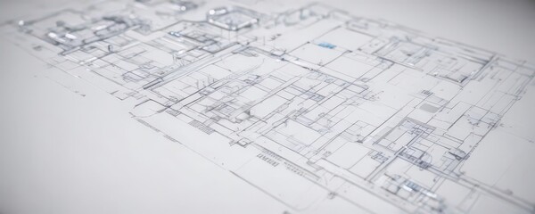 Clean blueprint style graphic design, white background, line art, geometric, illustration